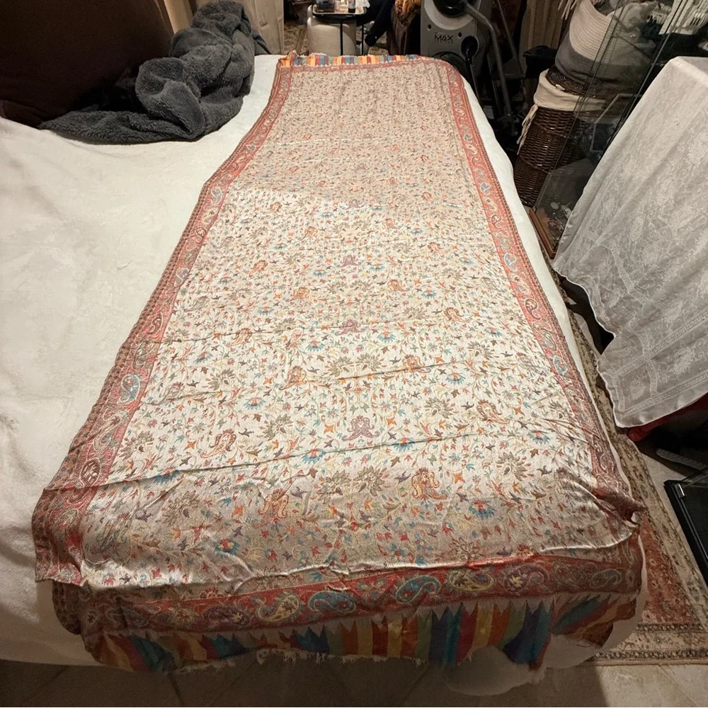 ✨ Luxe Indian Wool–Silk Jacquard Shawl | Hyderabad Artisan Weave | 30 x 80 NWOT - Picture 4 of 13